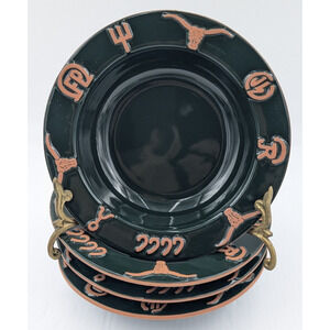 Frankoma Pottery Ranch Forest Green Rim Soup Bowl Set of 4 Bowls Cattle Brands